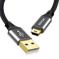 AGVEE 2 Pack 6.6ft Mini USB Cable, Braided Durable USB-A to Mini-B Charger Charging Cord for TI-84, Garmin GPS, Go-Pro Hero 4 3 2 HD, PS3 Controller, Canon Camera, Blue Yeti Microphone, Dark Gray