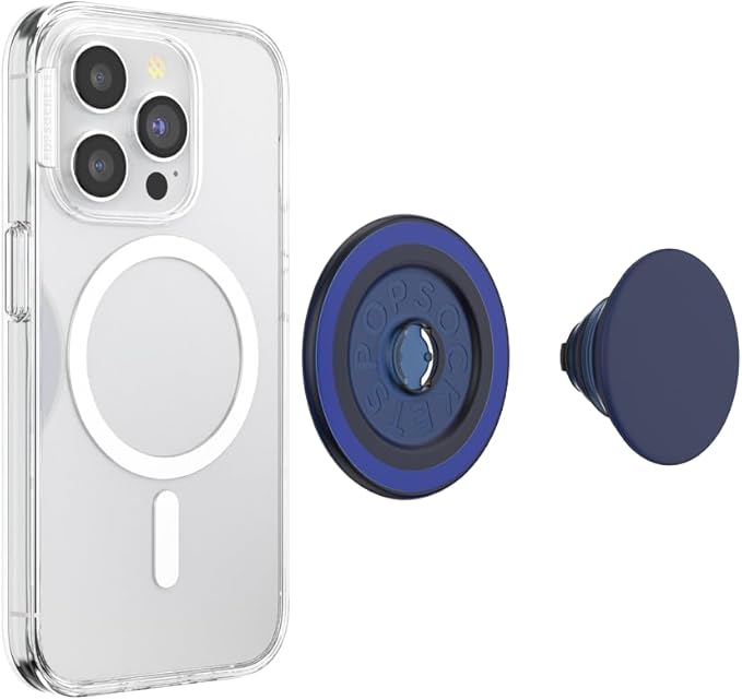 PopSockets Phone Grip for MagSafe with Kickstand, Magnetic Stand, Swappable Top, Secure Hold for iPhone MagSafe Cases, Phone & Tablet Grip - PopOut Basic Naval