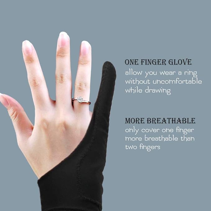 AKX Artist Glove Large - 2 Pack Palm Rejection Drawing Gloves for Graphic Tablet, iPad - Smudge Guard, Reduce Friction, 1-Finger, Elastic Lycra, Good for Left and Right Hand, Black | AK-01