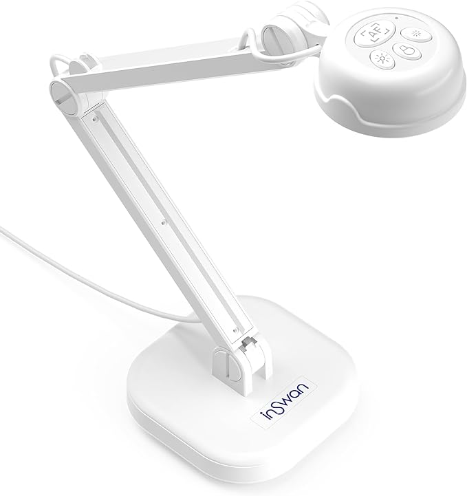 INS-1 USB Document Camera — 8MP Ultra HD, Auto Focus, LED Light, Built-in Microphone, Mac OS, Windows, Chromebook Compatible for Distance Learning, Remote Teaching, Web Conferencing, Live Demo