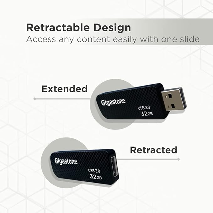Gigastone Z30 32GB USB3.0 Flash Drive, Capless Retractable Design Pen Drive, Carbon Fiber Style, Reliable Performance & Durable