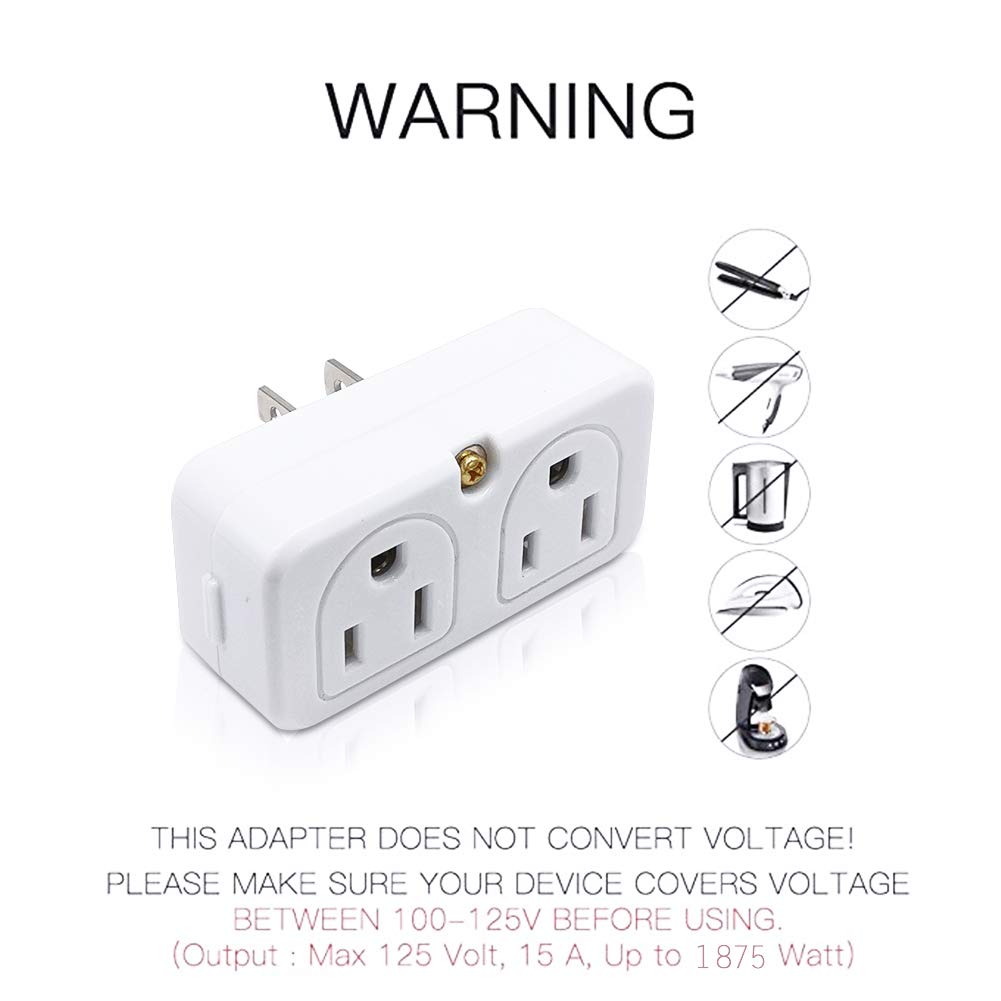 SYCON Adapter Outlet Extender, 2-Prong Mini Wall Plug, Multi Outlet Splitter with 4 Outlets