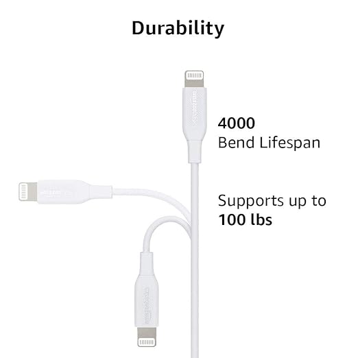 Amazon Basics USB - C to Lightning ABS Charger Cable, MFi Certified Charger for Apple iPhone 14 13 12 11 X Xs Pro, Pro Max, Plus, iPad, 6 foot, White