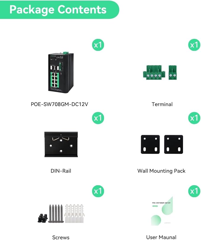 LINOVISION Industrial 8 Ports Gigabit Managed PoE Switch with DC12~57V Input, L2 Management, RS485 Serial Port, DC 12/24V Output, BT 90W Output