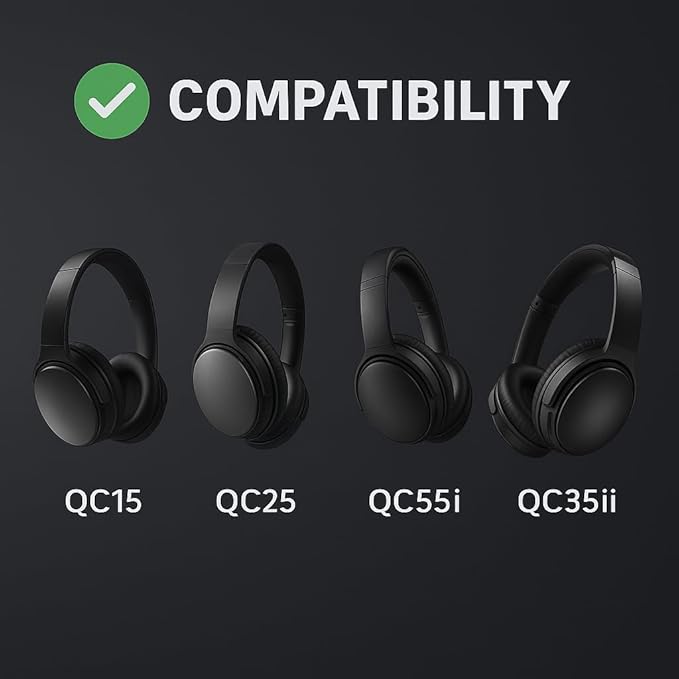 Premium Replacement Ear Pads for Bose QC2, QC15, QC25, QC35 I & II – Soft Protein Leather & Memory Foam Cushions – Enhanced Noise Isolation – Easy Installation Kit & Cleaning Cloth
