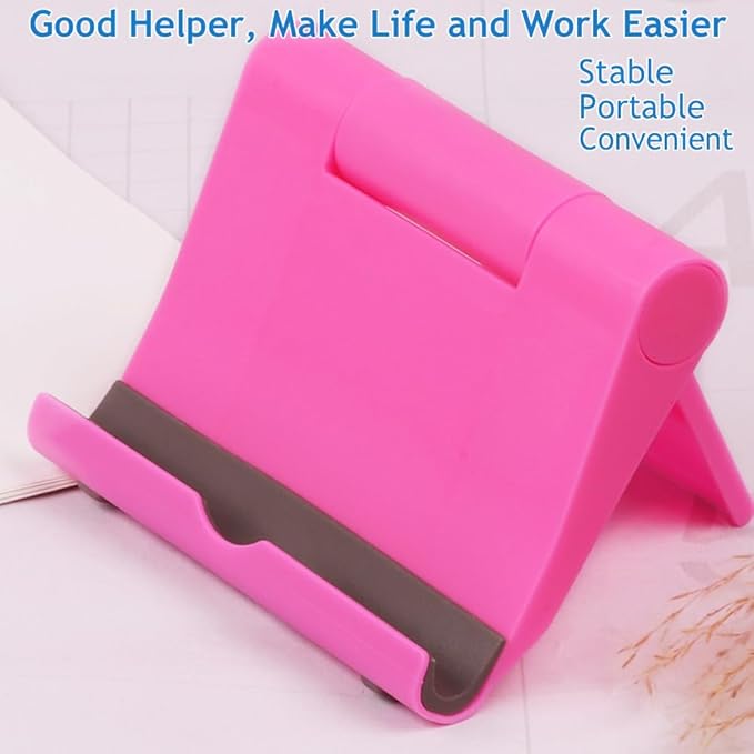 Cell Phone Stand for Desk 2 Pack Mobile Phone Holders Desktop Tablet Stand, Foldable Phone Dock Universal Adjustable Tablet Stand for Desk Compatible with Cell Phone Support (Black+Pink)