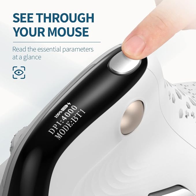 DeLUX Seeker Wireless Ergonomic Vertical Mouse with OLED Screen, BT and USB Receiver, Connect with Up to 4 Devices, Thumb Wheel, 4000DPI, Programmable Rechargeable Optical Mouse(M618XSD-White)
