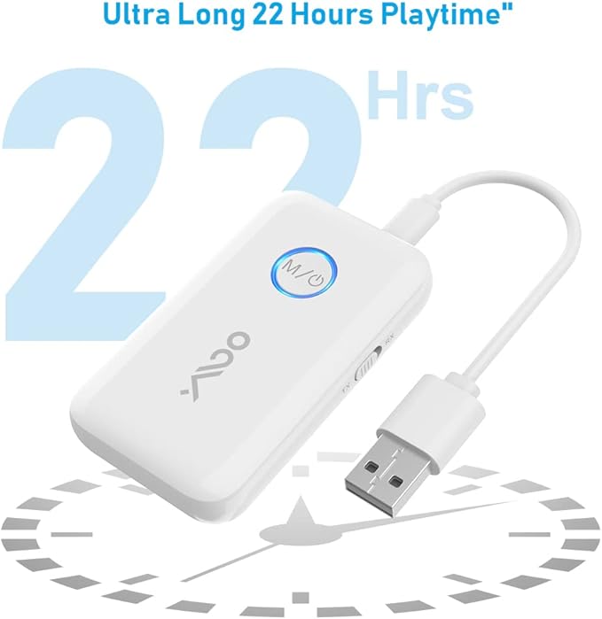 YMOO Bluetooth 5.3 Transmitter Receiver for 2 Wireless Headphones/Speaker/Airplane, 3.5mm Jack AUX Bluetooth Audio Adapter, 22h Long Range AptX Low Latency for Smarphone/Tablet/PC/TV/Home Stereo