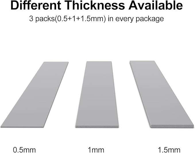 Aairhut 3 Pack 13 W/m.K Thermal Pads, 120 x 20 mm x [0.5 mm + 1 mm + 1.5 mm] Highly Efficient Thermal Conductivity Silicone Cooling Pads for Laptop Heatsink CPU GPU SSD IC LED Cooler