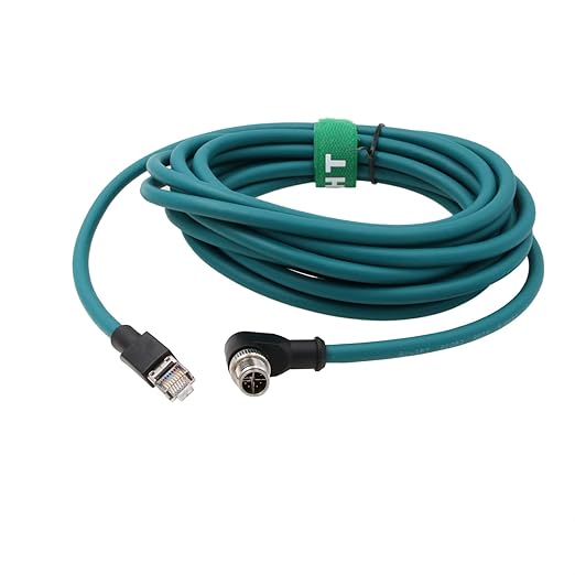 Camera Sensor M12 Ethernet 8 Pin X-Coded RJ45 Cable CAT7e for Cognex Basler Baumer Keyence Industrial Automation Control PLC, Right Angle High Speed 30M