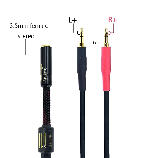 Arklove 3ft Shielded 1/8" aux Input 3.5mm Female to 2X 3.5 Output Splitter Stereo Audio Video Cable Out 3.5 Male to Two 3.5 Male in Dual Speaker Cord 24k Gold Plated