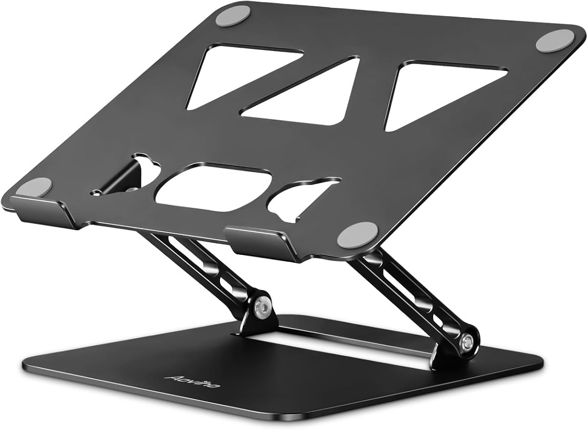 Aoviho Adjustable Laptop Stand for Desk, Portable Laptop Stand Holder and Riser, Foldable Aluminum Notebook Computer Stand for MacBook Air Pro HP Lenovo Dell Samsung Chromebook, 10-15.6 inch, Black