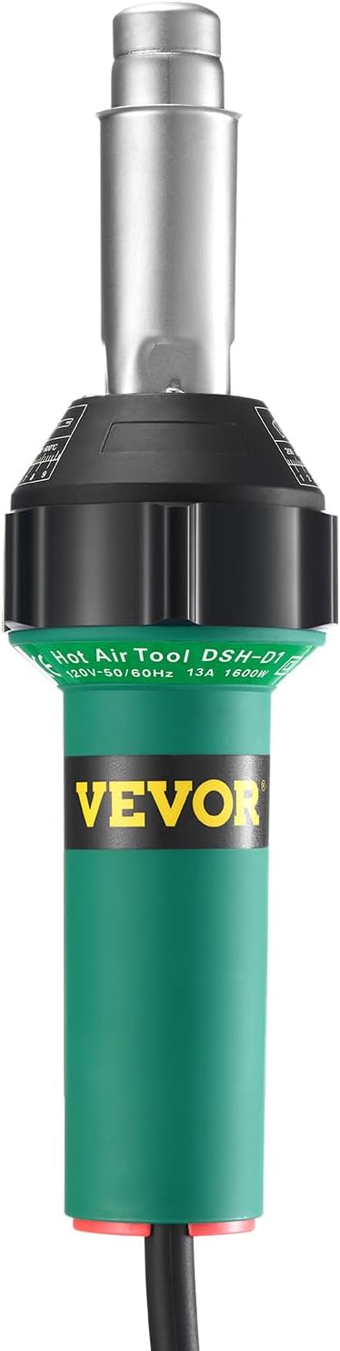 VEVOR Hot Air Plastic Welder, 1600W Hot Air Torch Pistol, 122-1112℉ PVC TPO Vinyl Heat Gun Welding Torch, Plastic Roofing Welding Kit with 11 Accessories- Toolbox, Nozzle, Roller, Blades for PP/PE/PVC