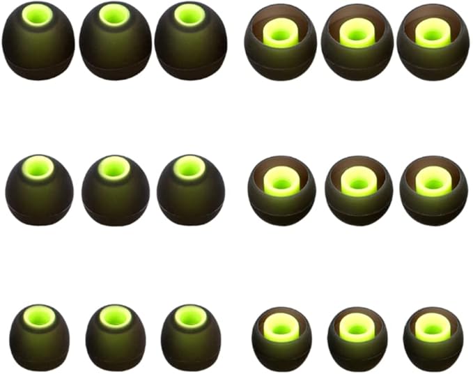 Earbuds Replacement Tips Silicone Earbud Tips Ear Gels Fit for Inner Hole from 3.8mm - 5.1mm Earphones 9 Pairs S/M/L Black-Green