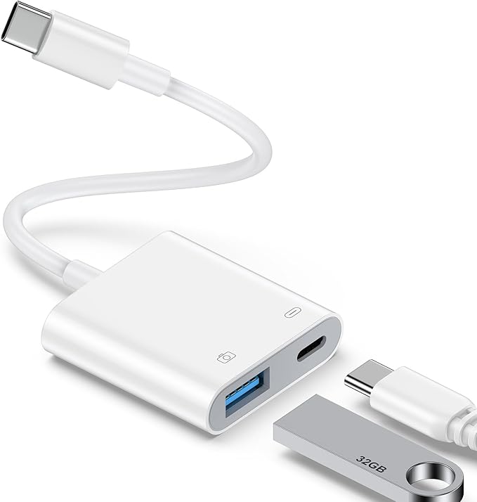 USB C to OTG Cable Charger Adapter for iPhone 16 Pro Max/16e/15/15 Pro Max 2-in-1 Type C to USB Camera Adapter with PD 60W Fast Charging for Samsung Galaxy S25 Edge/S24/S23/S22/S21/A16 5G/A26/A36/A56