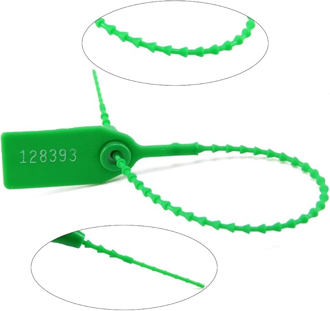 Leadseals(R) 1000 Green Numbered Security Tags Plastic Tamper Proof Seals, Zip Ties for Fire Extinguishers Pull-Tite Disposable Self-Locking Safety Plastic Signage Locks - Ties - Labels 250mm Length