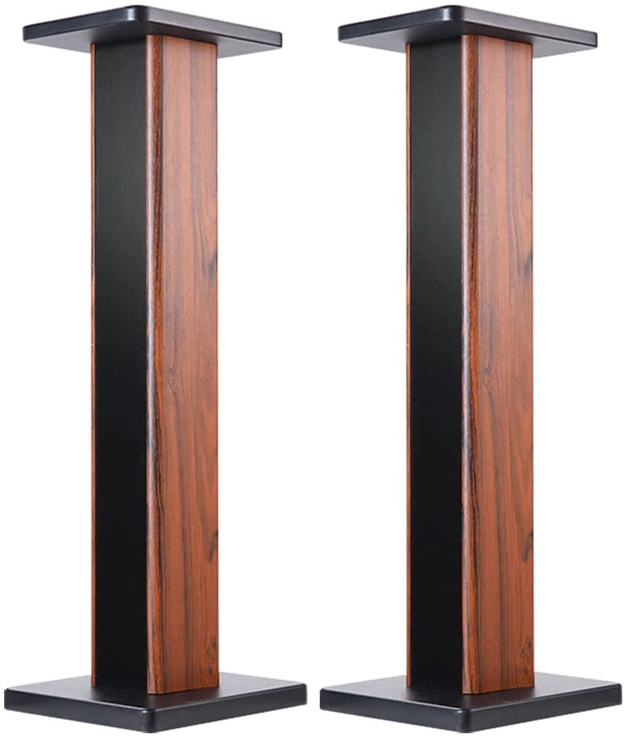 bimiti Wood Grain Speaker Stands 36 Inch Universal Floor Speaker Stand Pair Heavy Duty Hollowed Stands for Home Theater Speakers with Sand Filling Tuning Function - Pair