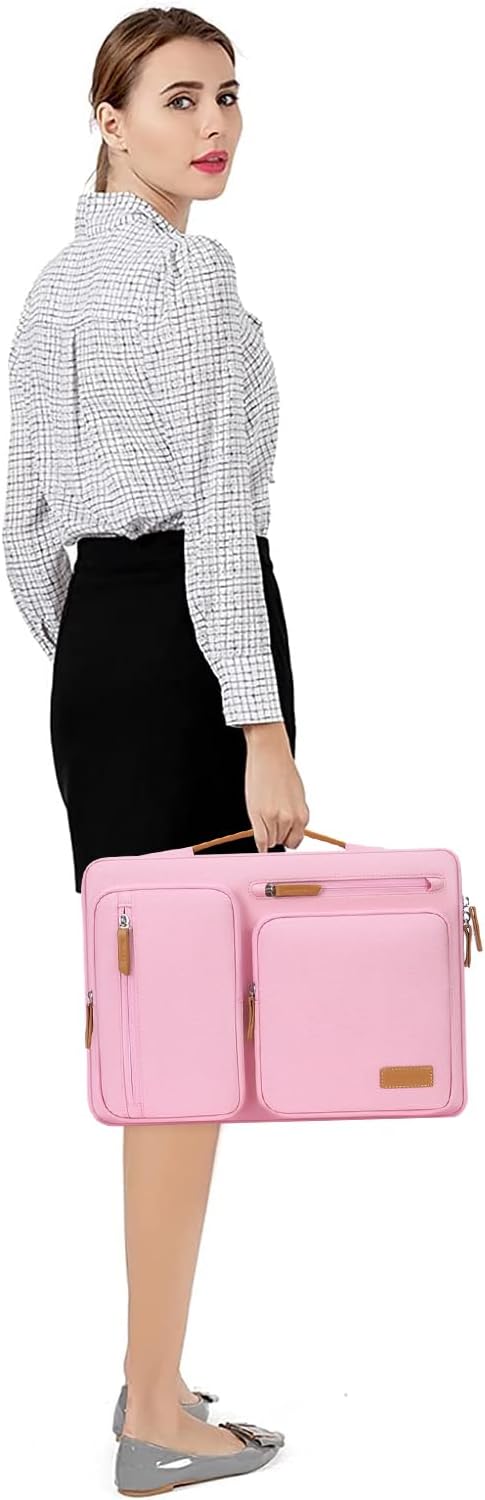 MOSISO 360 Protective Laptop Case 16 inch, 15-15.6 inch Laptop Sleeve Compatible with MacBook Pro 16, HP, Acer, Dell, Lenovo, ASUS, Side Open Carrying Case with 4 Zipper Pockets&Handle, Pink