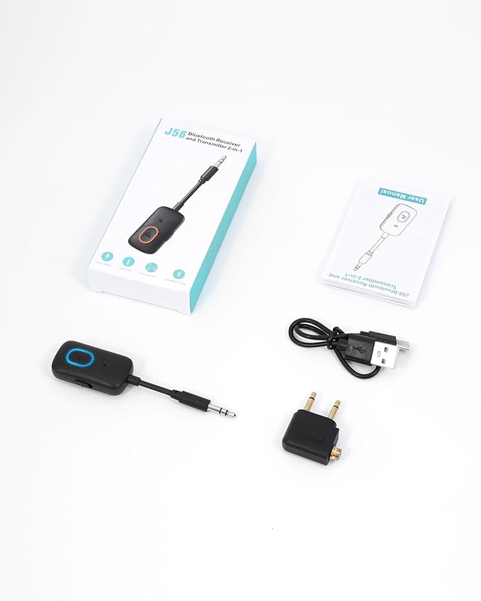 Upgraded Aux Bluetooth Adapter for Car, 2 in 1 Bluetooth 5.3 Transmitter Receiver, Hands-Free Calls, 180° Swivel Bend, Wireless Audio Receiver for Car, Speakers, Home Stereo