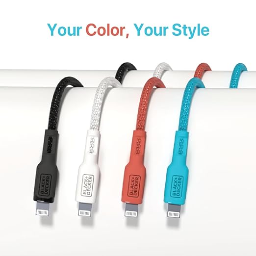 BLACK+DECKER Lightning to USB Cable - Fast Compatible iPhone Lightning Cable - Durable Braided iPhone Charger Cord - for Travel and Daily Use - Multiple Color + Length Options - 3ft