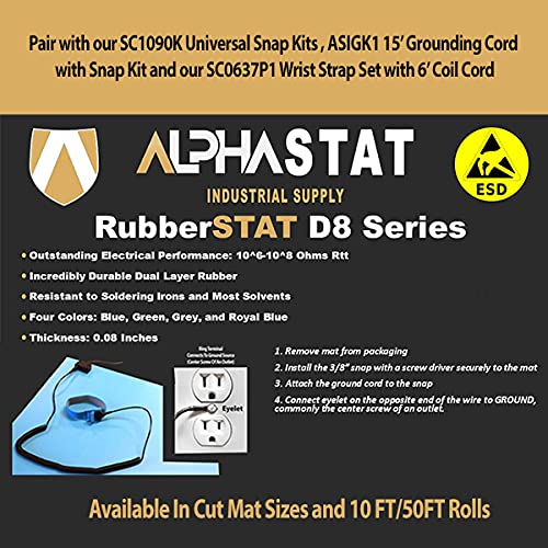RubberStat Dual Layer ESD Compliant Workstation Rubber Table Mat Kit, Soldering, Cell Phone Repair, with Wrist Strap Set and Ground Cord - 24"x60" Grey