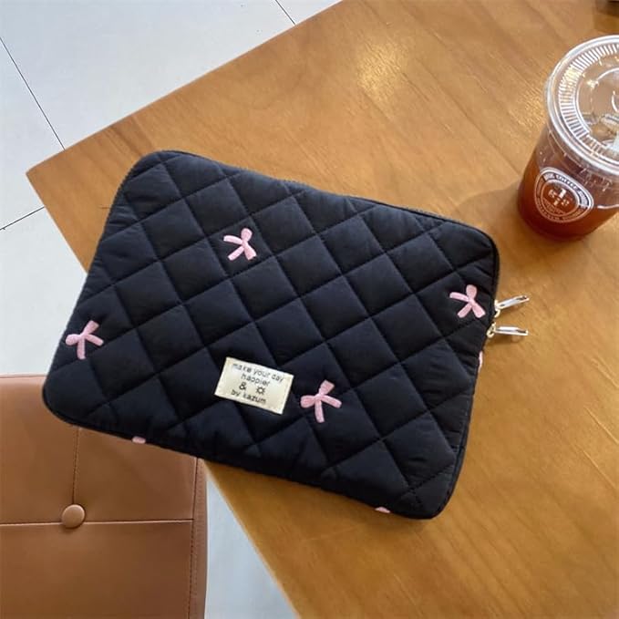 Cute Bow Graphic Carrying Laptop Bag Y2K Preppy Laptop Sleeve Case Bag Kawaii Pad Computer Protect Case Pouch (11 inch,Black)