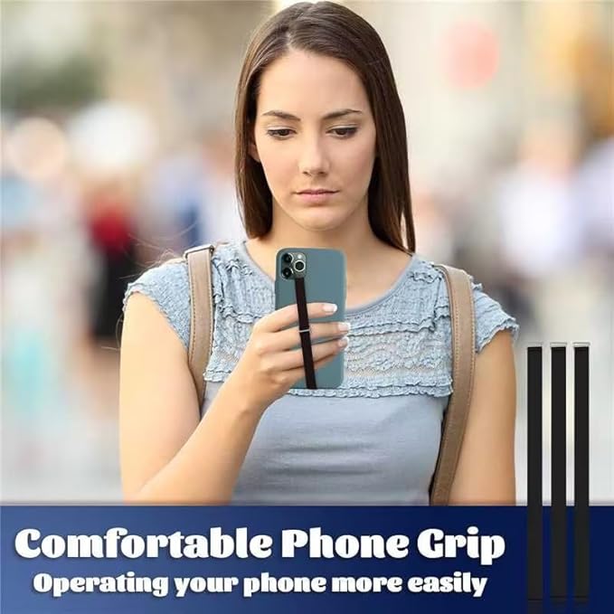 TEAMOLA 3pcs Silicone Phone Grip Holder Strap for iPhone 15/15 Pro/16/16 Pro & Samsung Galaxy S24/S23 - Anti-Slip Finger Loop for Case, Universal Phone Loops for Back of Cell Phones（210, 3 Black）