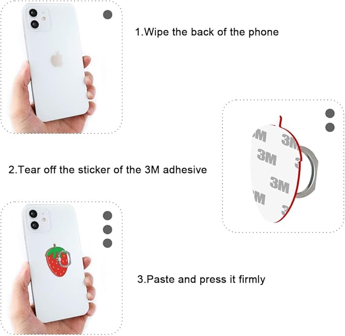 Bonoma Cute Phone Ring Holder with Strawberry Design, 3 Pack Universal Finger Ring Stand Grip Kickstand Ring, 360° Rotation Universal Stylish Stand Compatible with All Smartphones