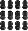Cable Gland 12 Pack 1/4" NPT Waterproof Adjustable Connector Strain Relief Cord Connectors Joints Nylon with Gaskets…