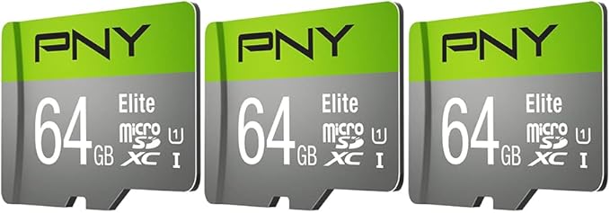 PNY 64GB Elite Class 10 U1 microSDXC Flash Memory Card - 100MB/s, Class 10, U1, Full HD, UHS-I, Micro SD (Pack of 3)