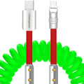 chubbycable Colorblock Chubby - Spring Braided Silicone Charge Cable Coiled USB C Cable Fast Charging Type C Charger Cord for Car, Green+Red, USB-A to Type-C, 2.29FT-3.6FT