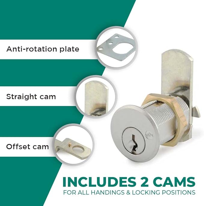 Olympus Lock DCN4 Rekeyable Cam Lock | 1-3/4" Cylinder 915 Key Lock, Keyed Alike | US26D Chrome Cabinet Lock | Grade 1 | Reversible for Doors & Drawers