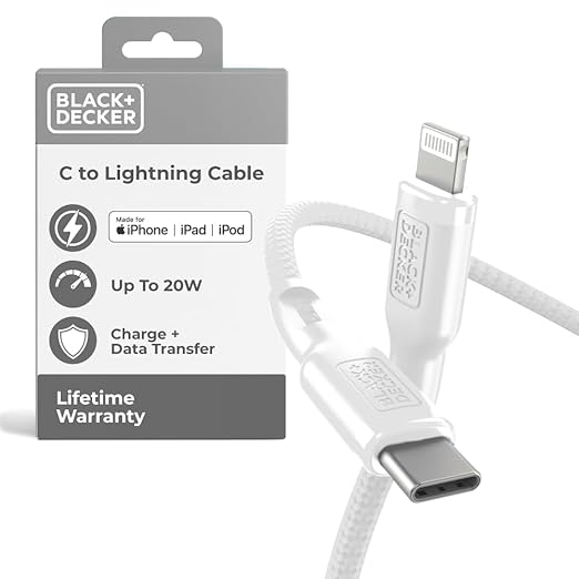 BLACK+DECKER USB C to Lightning Cable - Fast Compatible iPhone Lightning Cable - Durable Braided Type C iPhone Charger Cord - for Travel and Daily Use - Multiple Colors and Lengths - 6ft