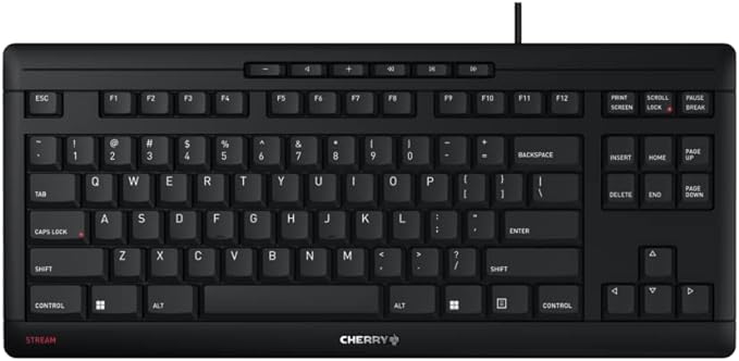 CHERRY Stream Keyboard TKL Wired USB TenKeyLess Compact Version without Number Pad. Silent Keystroke. Ideal for Office and Industrial Use.