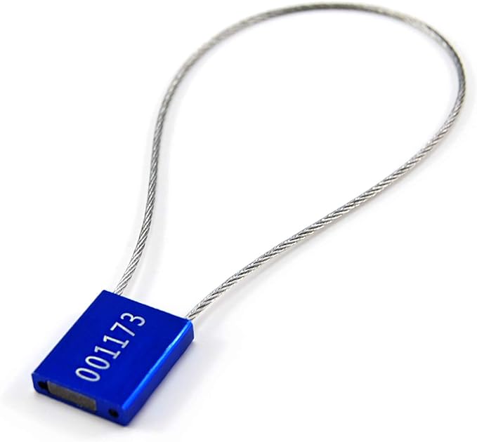 Leadseals(R) 200 Blue Steel Cable Seals Metal Security Tag Numbered Truck Trailer Seal Anti-Tamper Pull-Tite Security Seal Aluminum Body Transport Shipping Seal Self-Locking Safety Ties ISO 17712