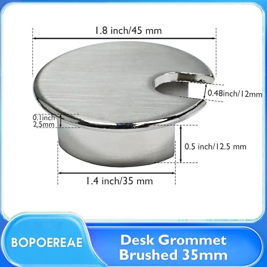 Desk Grommet 1-3/8" (35 mm), Desk Cord Hole Cover, Cable Grommet Metal Zinc Alloy Materilal, Desk Hole Grommet for Office and Home Table Cable, Detachable Cable Cord Organizer (Brushed Silver 1 Pcs)