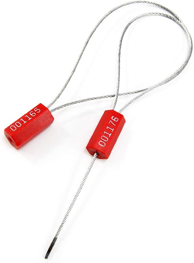 Leadseals(R) 500 Red Security Cable Seals Metal Truck Trailer Seals Tamper Proof Security Tag Seal Disposable Self-Locking Shipping Security Tags Numbered(Pack of 500 PCS)