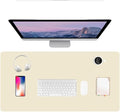 PU Leather Desk Pad Protector Gaming Mouse Pad Non Slip Desk Mat for Keyboard and Mouse Waterproof Desk Writing Pad for Office and Home Desk Accessories(Beige, 35.4 * 17.7)
