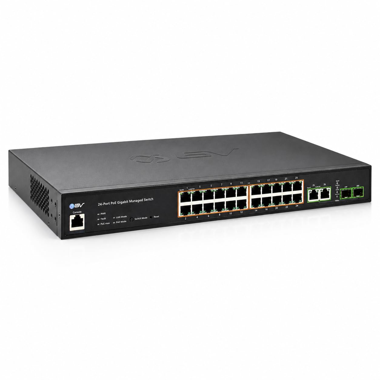 BV-Tech 24-Port Gigabit PoE+ Switch, 2 RJ45 & 2 SFP Uplinks, L2 Managed
