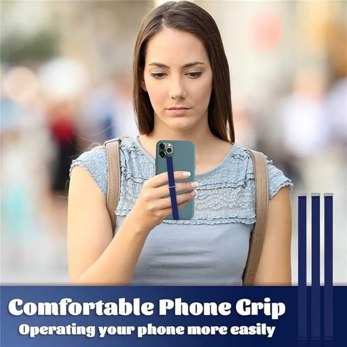 TEAMOLA 3pcs Silicone Phone Grip Holder Strap for iPhone 15/15 Pro/16/16 Pro & Samsung Galaxy S24/S23 - Anti-Slip Finger Loop for Case, Universal Phone Loops for Back of Cell Phones（210, 3 Navy）