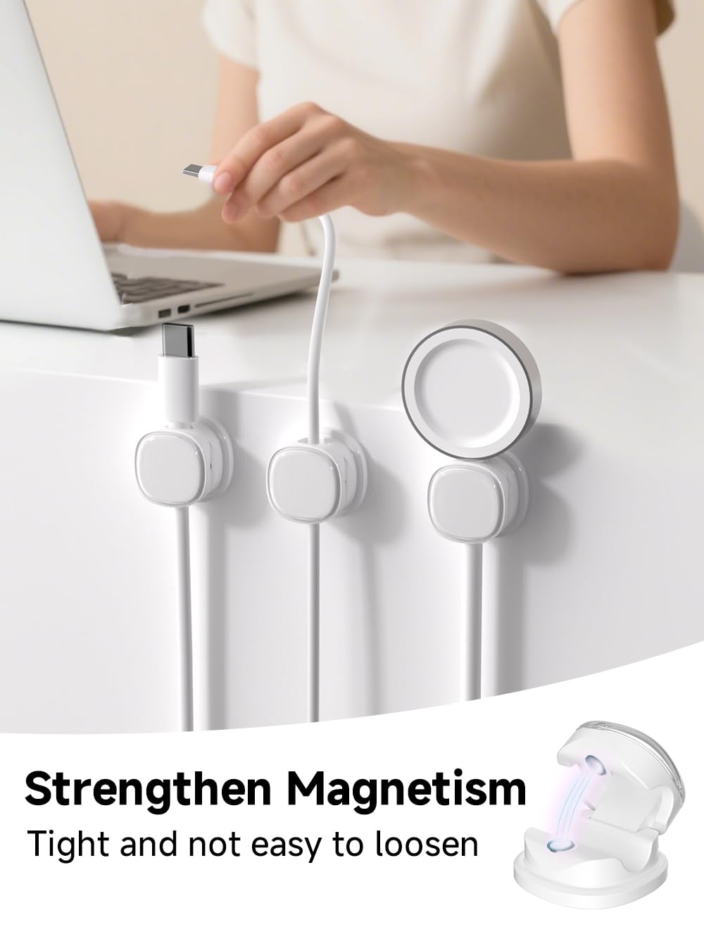 Magnetic Cable Clips, Adjustable Cord Holder Management, Adhesive Wire Keeper Organizer for Home Office Desk Phone PC Car Wall Desktop Nightstand Appliance (9-PCS White)
