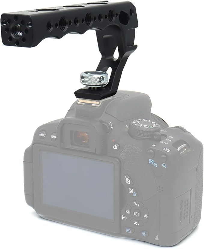 Top Handle Camera Grip with Cold Shoe Base for DSLR Camera Cage, with 3 Cold Shoe Adapters to Mount DSLR Camera with Microphone/LED Light/Monitor (Red with Cold Shoe Base)