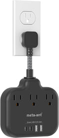 Short Extension Cord 2 inch, Short Cord Power Strip with 3 Outlets 4 USB(2 USB-C) 17W, Flat Outlet Extender, Non-Blocking, Non-Surge Protection for Cruise Travel Dorm Kitchen Bathroom, Black