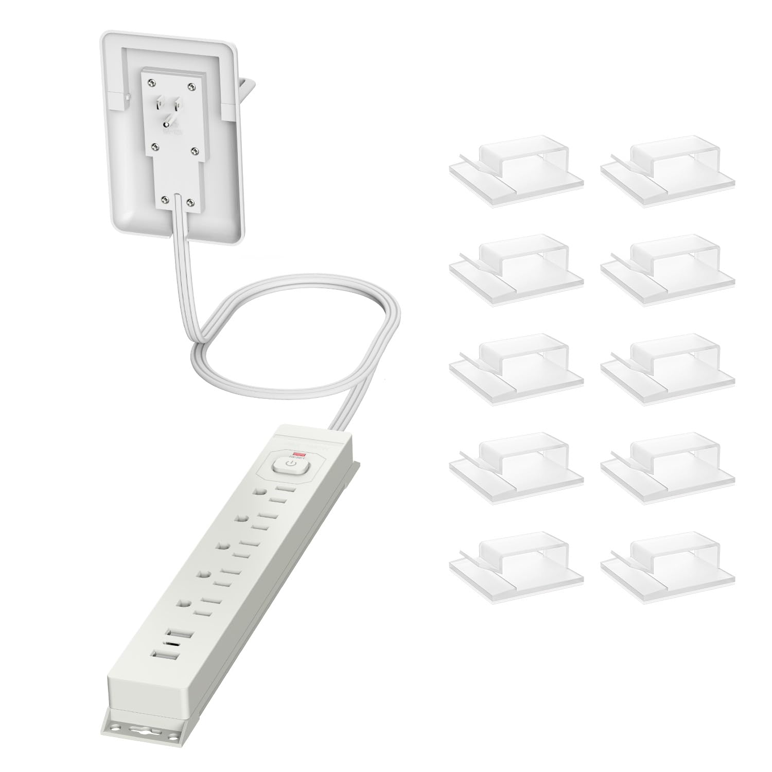 6FT Ultra-Thin Flat Plug Power Strip with 5 Outlets & 3 USB Ports | Child & Pet-Safe, 1625W, Wall-Mounted Cord Organizer, Universal Size Outlet & Plug Concealer with Cord Clips(UL Listed)