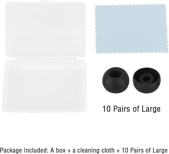 Earbud Replacement Tips - Silicone Earbud Caps for In-Ear Headphones, Black Large 10 Pairs