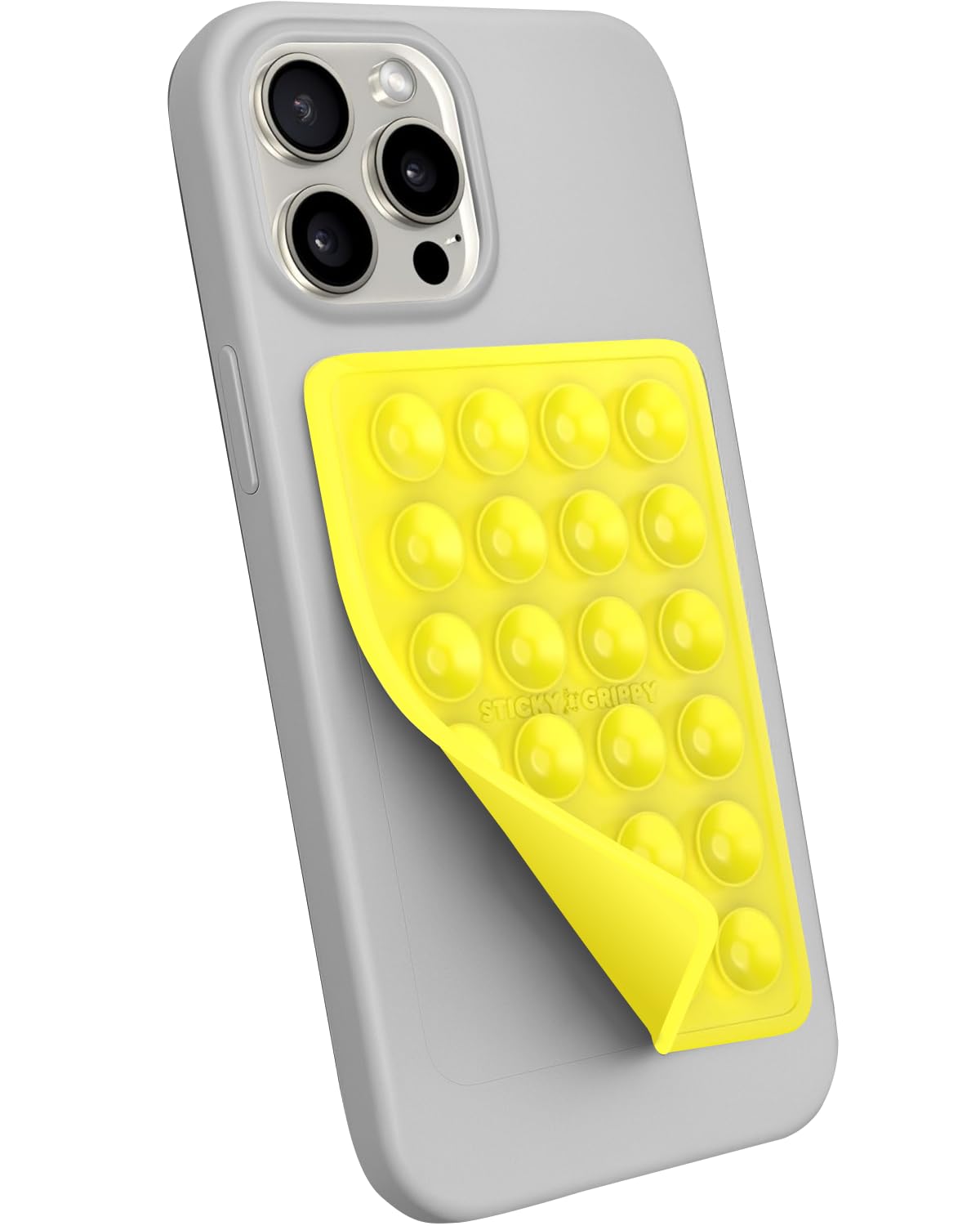 StickyGrippy Suction Phone Case Mount, Sillicon Adhesive Phone Accessory for iPhone and Android, Hands-Free Strong Grip Mirror Shower Phone Holder, Tiktok Videos and Selfies (Yellow)