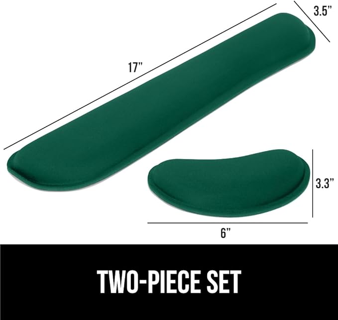 GORILLA GRIP Silky Gel Memory Foam Wrist Rest for Computer Keyboard, Mouse, Ergonomic Design for Typing Pain Relief, Desk Pads Support Hand, Arm, Mousepad Rests, Stain Resistant, 2 Piece, Hunter Green