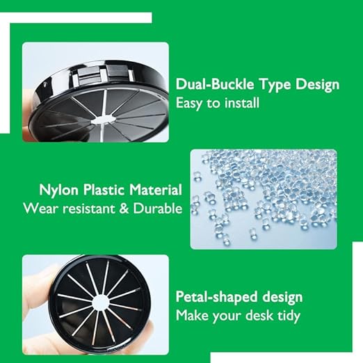 15PCS Cable Grommets, 1-3/16"(30mm) Desk Hole Cover Petal Shaped Buckle Type Nylon Snap Bushing Grommet, Wire Hole Cover Insert for Cables and Cords Management and Protection of Cabinet, Black