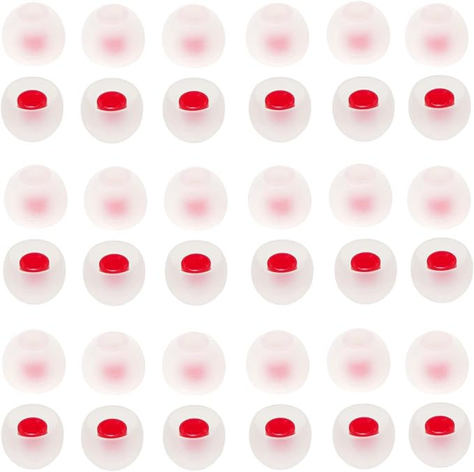 36 Pieces Medium Earbud Tips Soft and Comfortable Ear Bud Replacement Pieces Silicone Fit Most in-Ear Headphones，Inner Hole 3.8mm -5.5mm，Medium White and Red Replacement Eartips