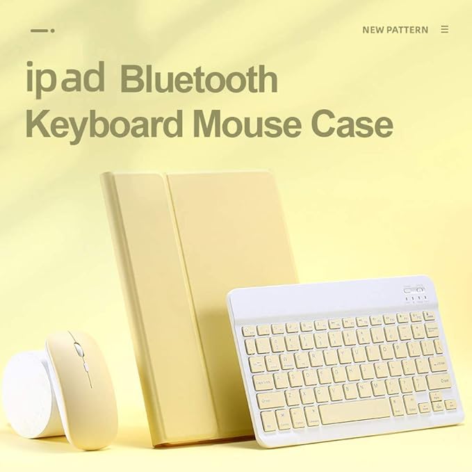AnMengXinLing Keyboard Case for iPad Air 11 inch (M3 2025/M2 2024) with Mouse, Case for iPad Air 5th/4th Gen with Keyboard Cover with Pencil Holder, Yellow